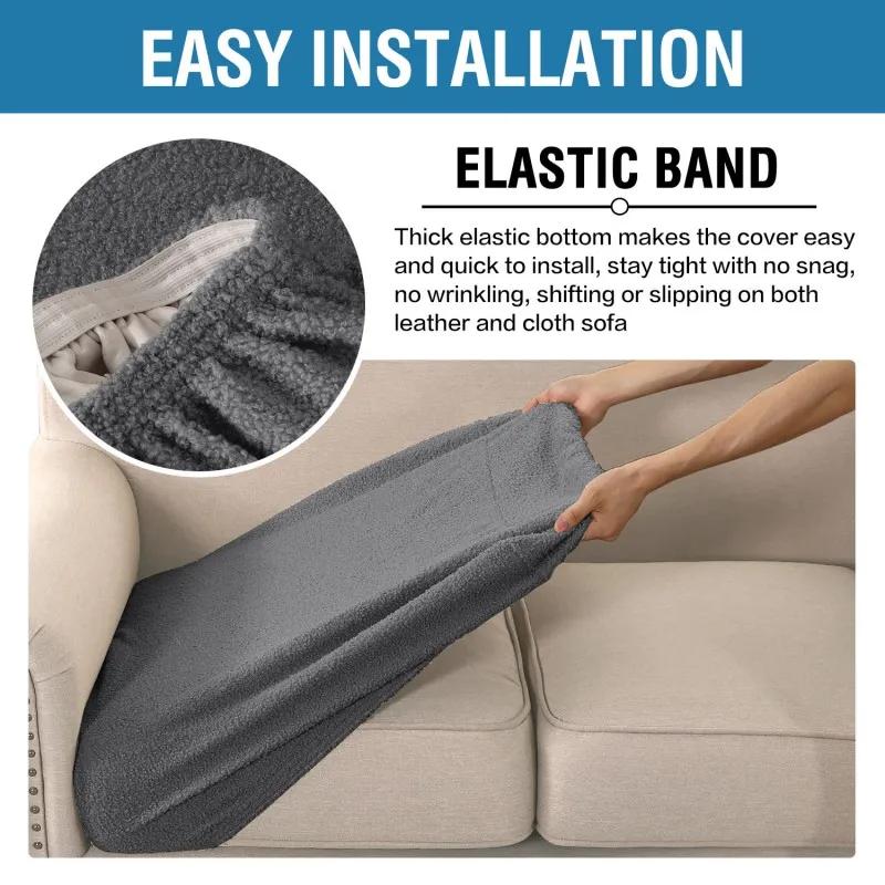 Individual Cushions with Elastic Bottom Waterproof Chair Slipcovers Teddy Fleece High Stretch Sofa Seat Cushion Covers