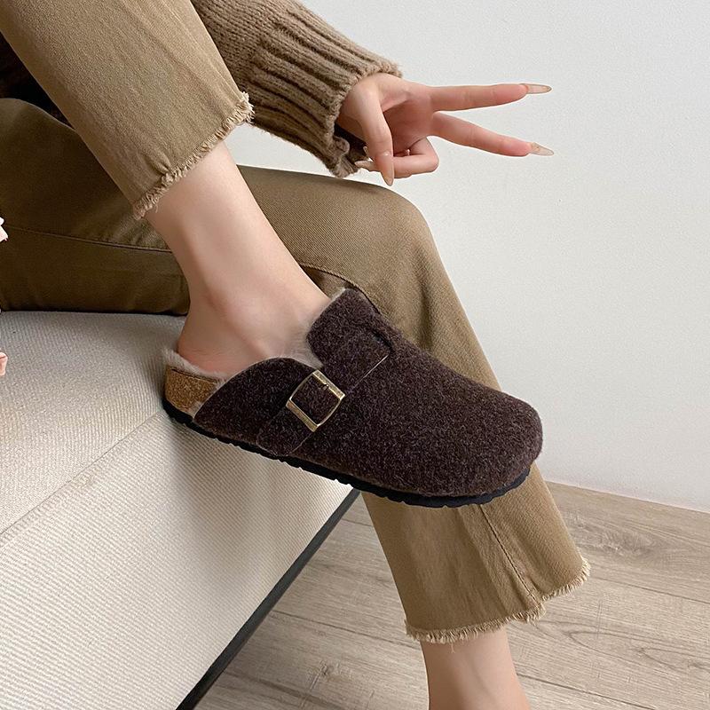 

Mao Mao Birkenstock shoes for women s 2025 autumn and winter new models, one pedal, velvet to keep warm, Boken bag head half drag, cotton shoes outsid 43 темно-коричневого