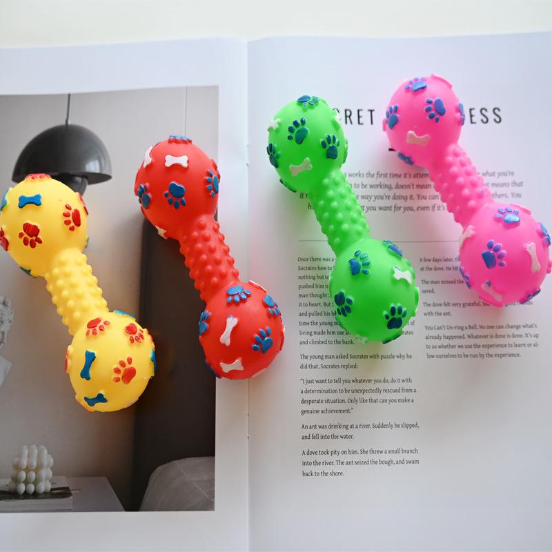 Silicone Dog Chew Toy Dumbbell: Interactive Sound & Teething Aid for Puppies