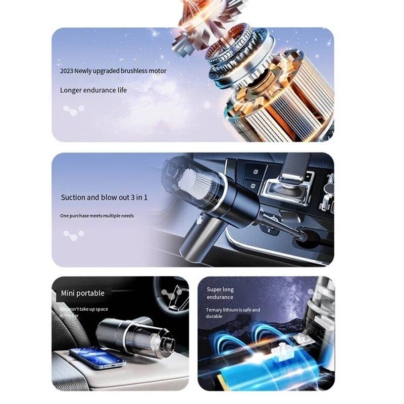 Neuer leistungsstarker 2-in-1-Akku-Autostaubsauger mit 12.000 Pa, tragbarer Mini-Staubsauger und Haartrockner, geeignet für die Tastaturreinigung im Auto zu Hause