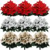 Yousheng Artificial Poinsettia Bouquet with Green Leaves 4 Fork UV Resistant Fake Silk Flower Home Table Centerpiece Indoor Outdoor Faux Bloom