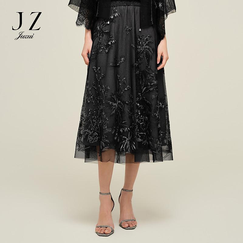 JZ Jiuzi Shopping Mall Same Style Chinese Style Bead Embroidered Mesh Half Skirt Women's Summer New Style