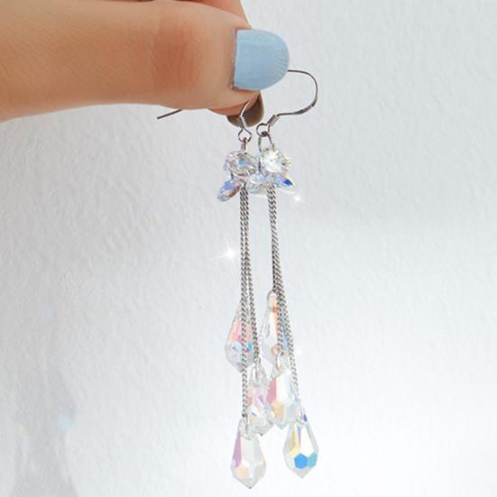 Fashion Women Multicolor Rhinestone Long Chain Tassel Drop Dangle Hook Earrings