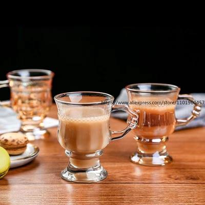 Balení 4 ks Retro hrnek v evropském stylu, Jantarový skleněný hrnek, Nápojový hrnek, Domácí velkoobjemový