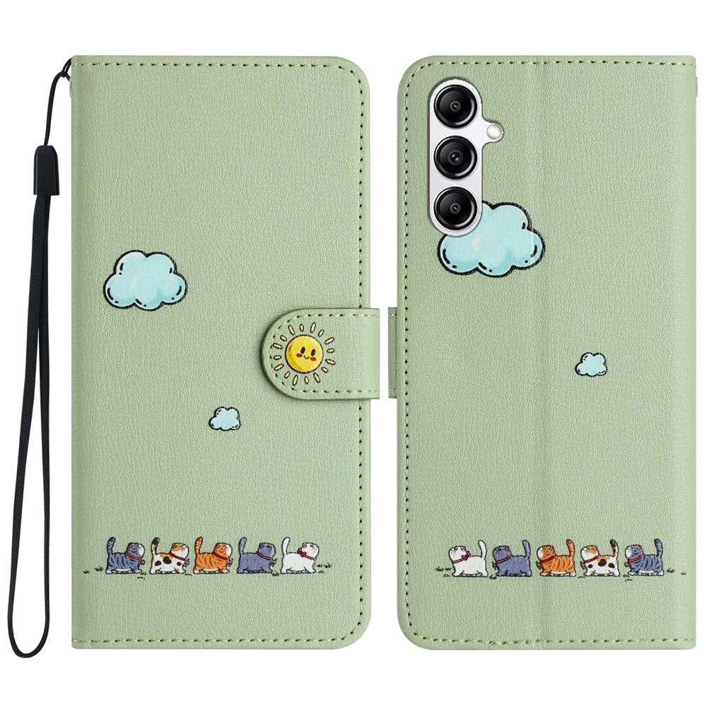 S24 Kawaii Etui na Telefon Kot dla Funda Samsung Galaxy S23 Ultra S24 S22 Plus S21 FE S20 Note 20 10 Etui Skórzany Portfel Klapka