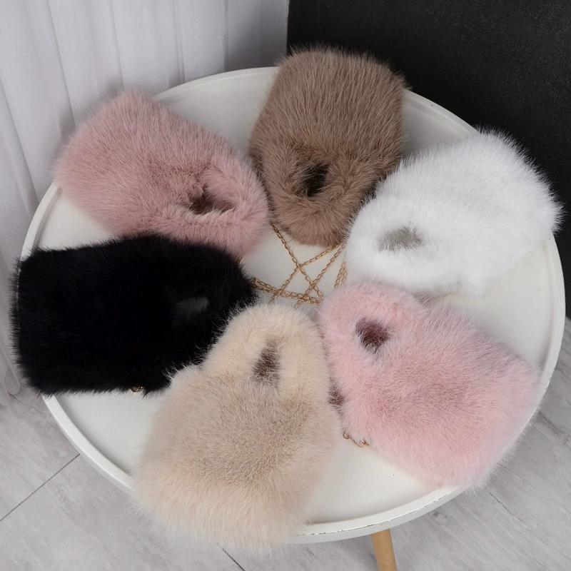 

New Plush Bucket Bag Chain Messenger Bag Imitation Tote Bags Fashionable Party Shopping Autumn and Winter Handbag Ladies 32x21CM кавовий