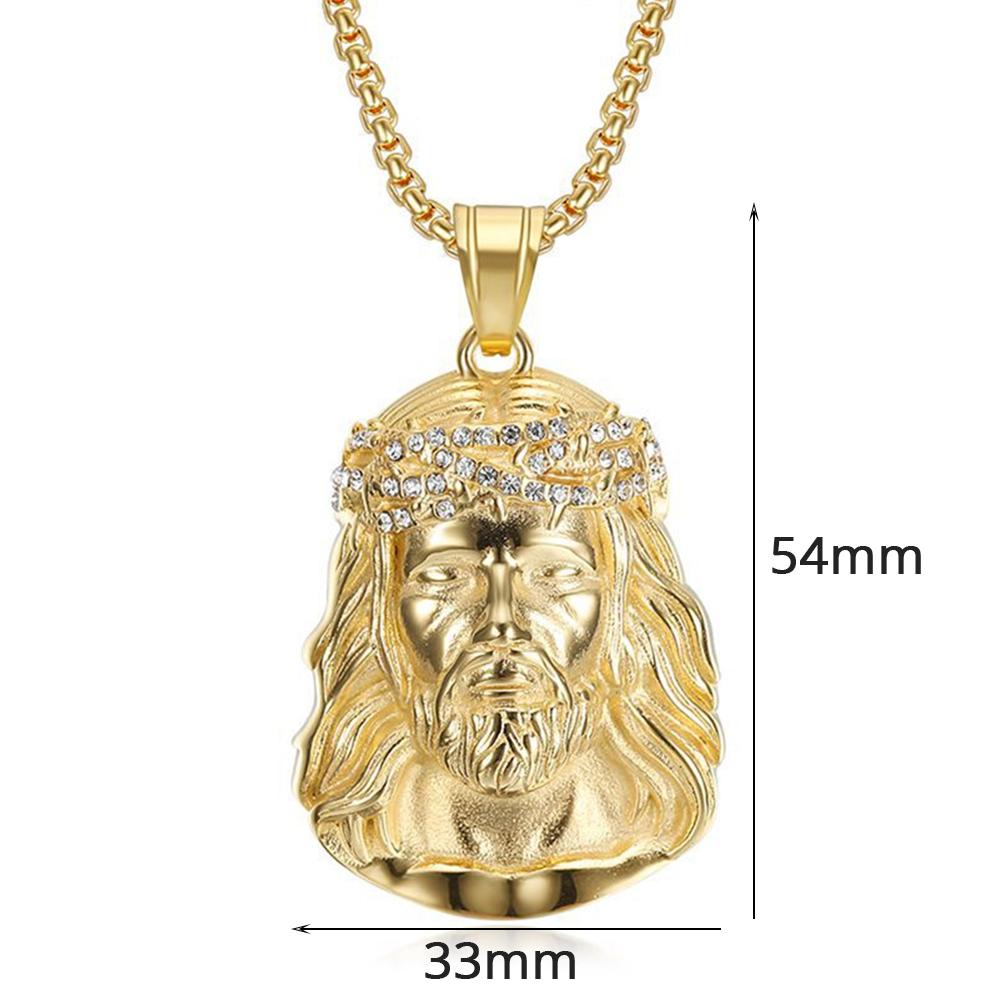Religious  Christ Jesus Head Pendant Gold Color Stainless Steel CZ Christian Necklace For Men Jewelry Male Gift 2025