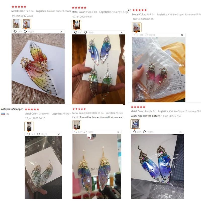 Colorful Fairy Butterfly Wing Earrings Slayer Demo Kimetsu No Yaiba Kochou Shinobu Insect Earrings Clips Women Girl Jewelry