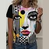 3D Short Sleeved Summer T-shirt for Women's Cami Abstract Image Printed Cartoon T-shirt