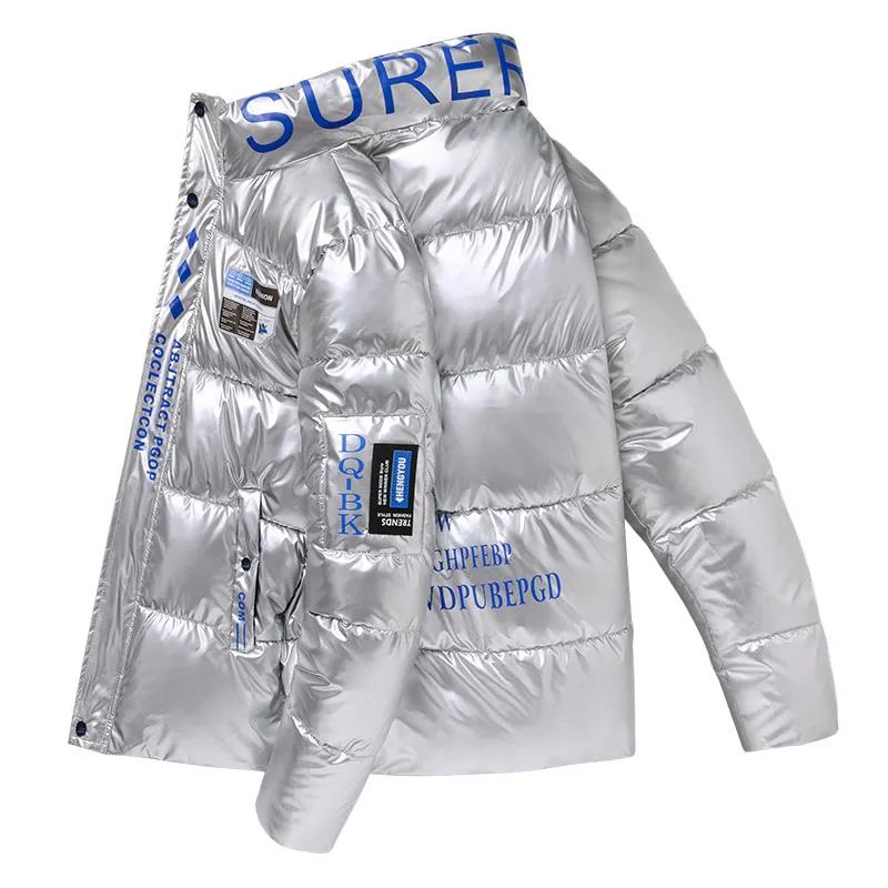 

Мужская пуховая куртка с воротником-стойкой, короткая зимняя плюс бархатная толстая теплая хлопковая куртка, мужская свободная повседневная универсальная куртка на молнии с верхними буквами серебряный