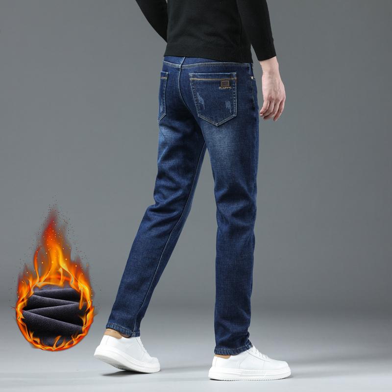 Winter Men Fleece Warm Jeans Classic Style Business Casual Thicken Velvet Slim Denim Pants Brand Trousers Male Size 28-42