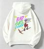 Latest color print of bad girl witch broom on children's hooded sweatshirt.Teenage loose oversized retro cartoon pullover hoodie