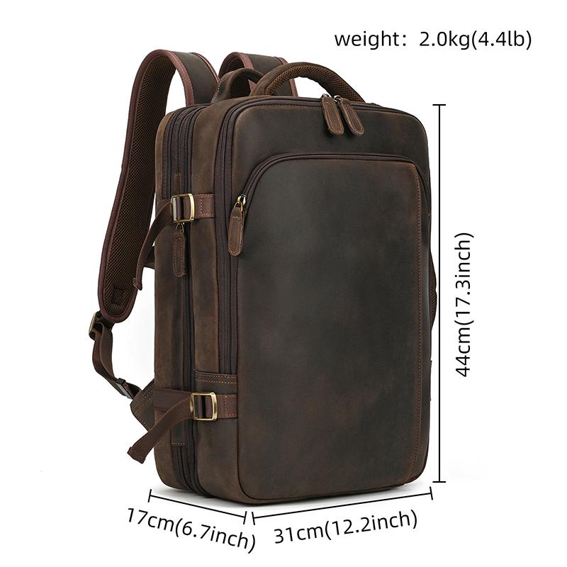 Business Male Backpack Leather Men's Bag Multifunctional Handbag Large Capacity Crazy Horse Leather Backpack