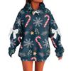 Ladies' Christmas Printed Bow Long Sleeved Loose Fitting Headband With Rope Hooded Sweatshirt Top