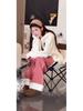Milky Soft Pink Plaid High-Waisted Wide-Leg Pants for Women - Autumn/Winter Academic Style
