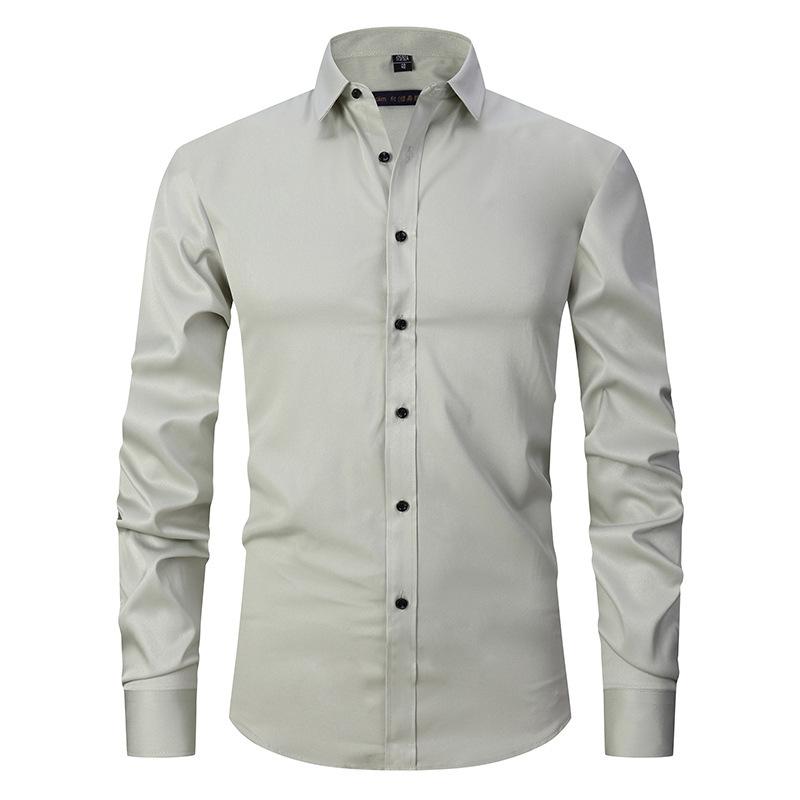 Chemise à manches longues pour hommes, blanc, noir, gris, hauts à boutons, à la mode, pour hommes d'affaires, haut à revers, Slim, solide, chemises de base