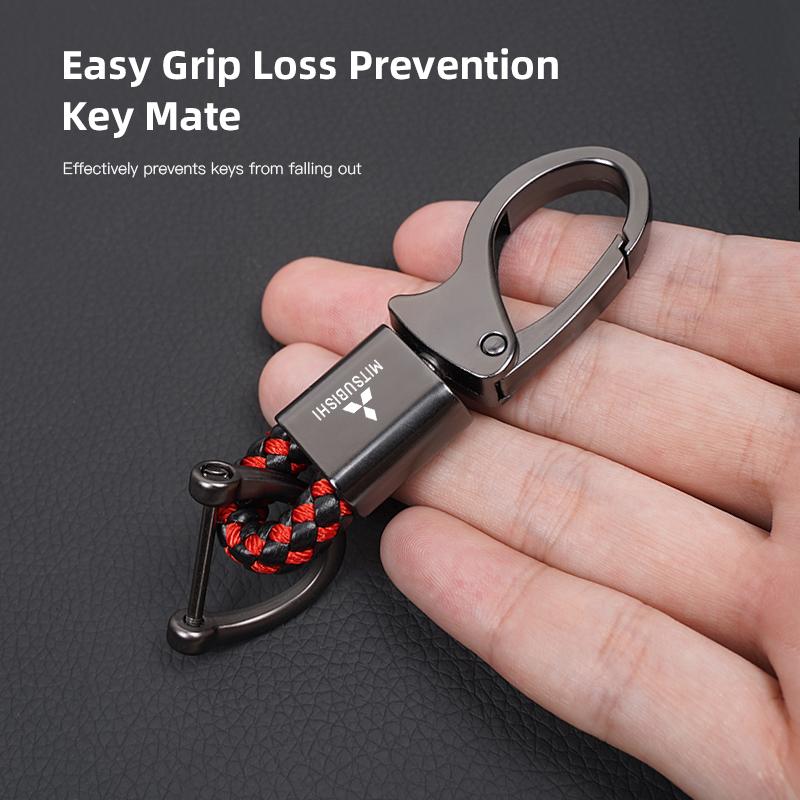 Car Styling Keychain Leather Woven Rope Metal Key Ring For Mitsubishi Lancer Ralliart ASX Mirage Pajero Xpander Attrage L200