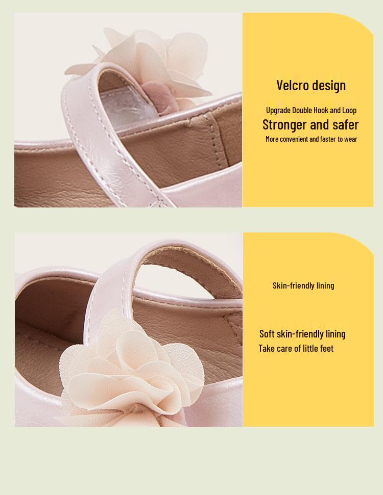2026 Spring Little Girls' Lace Princess Shoes - Soft Sole, Round Toe Leather Flats