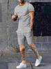 Men's Casual Solid Color Round Neck T-shirt and Short Sleeve Suit – Summer Sports Style 2025