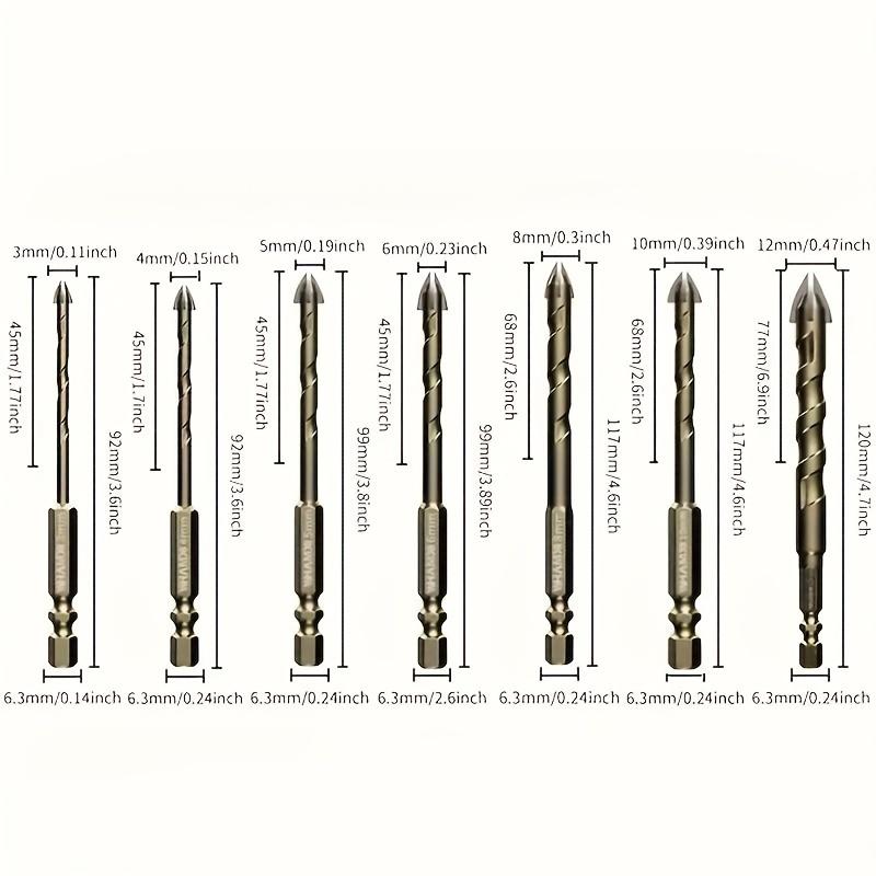 

Набор из 7 многофункциональных сверл, сверло по стеклянной плитке с шестигранным хвостовиком, спиральная канавка, крестообразное сверло из сплава, керамическое четырехгранное сверло для сверления керамического кирпича 7pcs