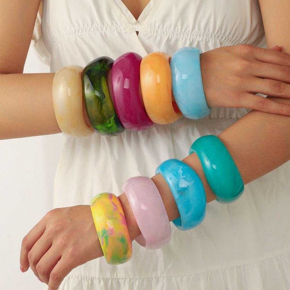 Minority Design Irregular Wide Bracelet Dopamine Geometric Hand Ring Simple Acrylic Bangle  Women