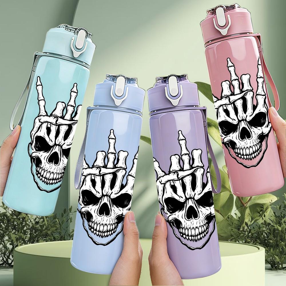 1PC Rock Hand Skull Sign 750ml Color Plastic Sports Water Bottle Leakproof Flip Straw Lid Suitable for Sports Office Home Use