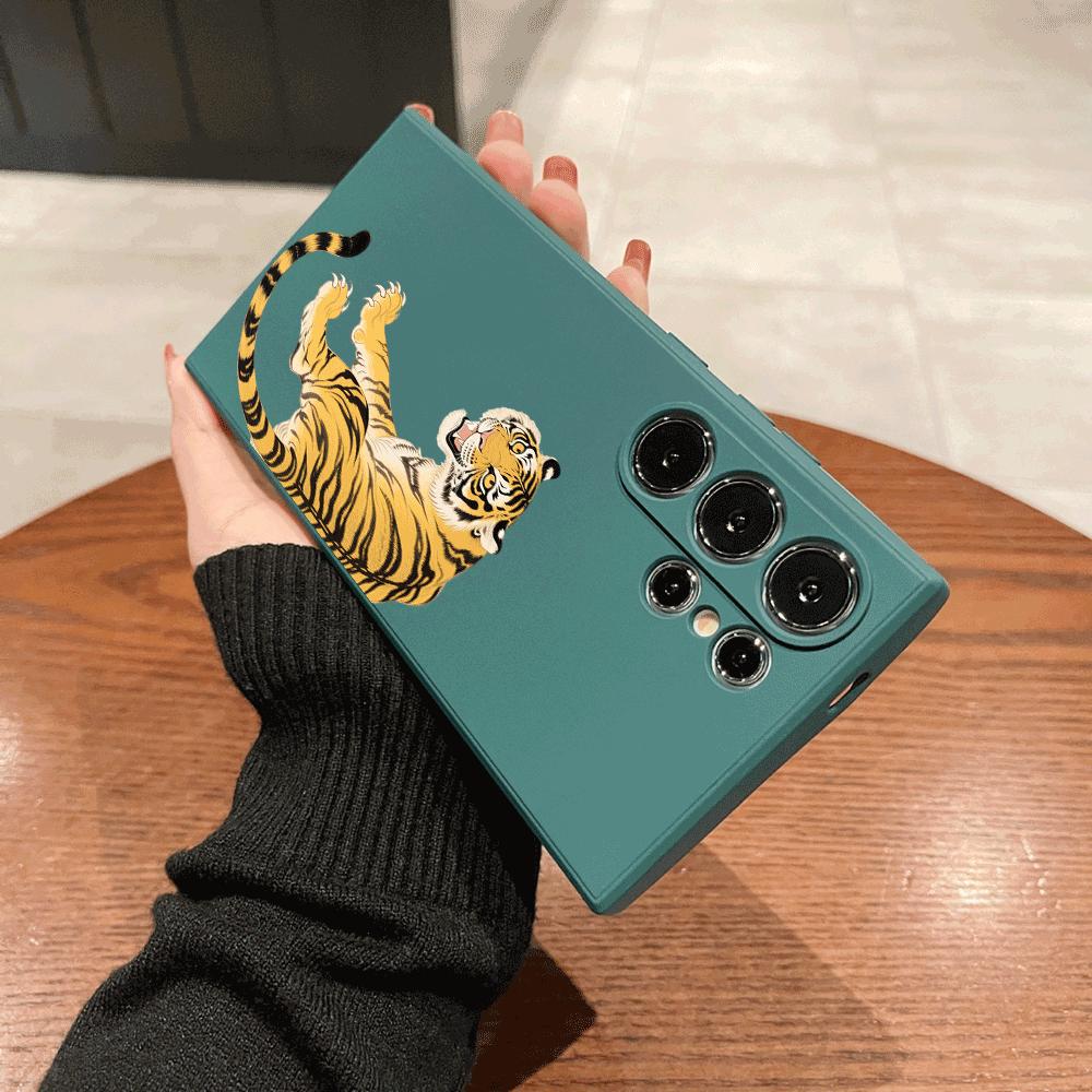 Roaring Tiger Illustration Phone Case for Samsung Galaxy S25 S24 Ultra S23 S22 S21 S20 FE Plus Soft TPU Protection Cover