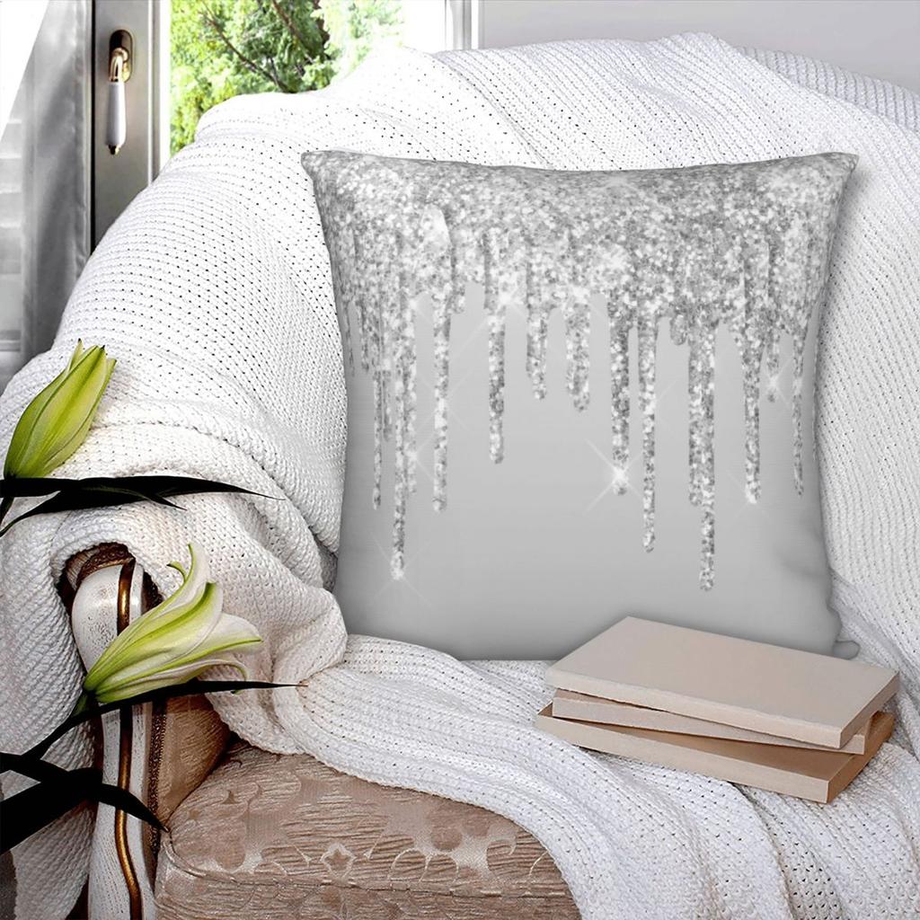 Silber Glitzer Quadratischer Kissenbezug Polyester Leinen Samt Kreativ Reißverschluss Dekorativ Sofa Kissenbezug Großhandel