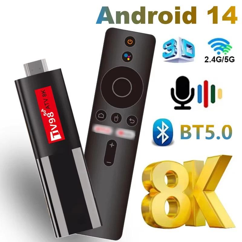 8K ATV Smart TV Stick Android 14.0 Bluetooth 5.0 WiFi 6 Allwinner H618 Quad Core Cortex A53 Network Media Player Balso nuotolinio valdymo išmaniojo TV dėžutė
