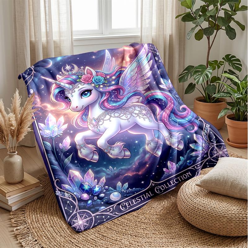 Celestial Unicorn Moon blanket Personalized Name Flannel Blanket Soft Cozy Plush Throw for Sofa Bed Lightweight Home Decor