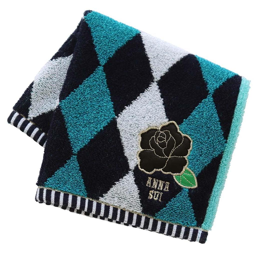 Anna Sui Large Towel Handkerchief with Rose Towel Hand Towel 28cm (approx. 28cm) Appliqué (Blue) Women's Approx. 109307-0010-01