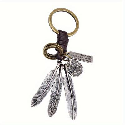 Vintage Wisiorek Ręcznie Tkane Skórzane Breloki dla Mężczyzn Brelok do Kluczy Samochodowych Kobiety Chwost Pióro Breloczek Amulet Biżuteria Prezent dla Przyjaciół