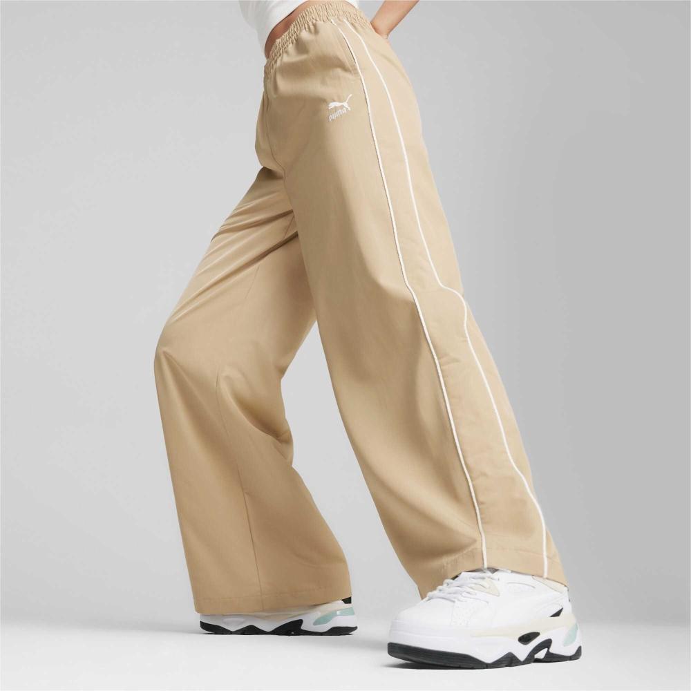 Puma T7 Relaxed Track Pants With Color Block Embroidery Design Women Pants Light-Brown 624216-83