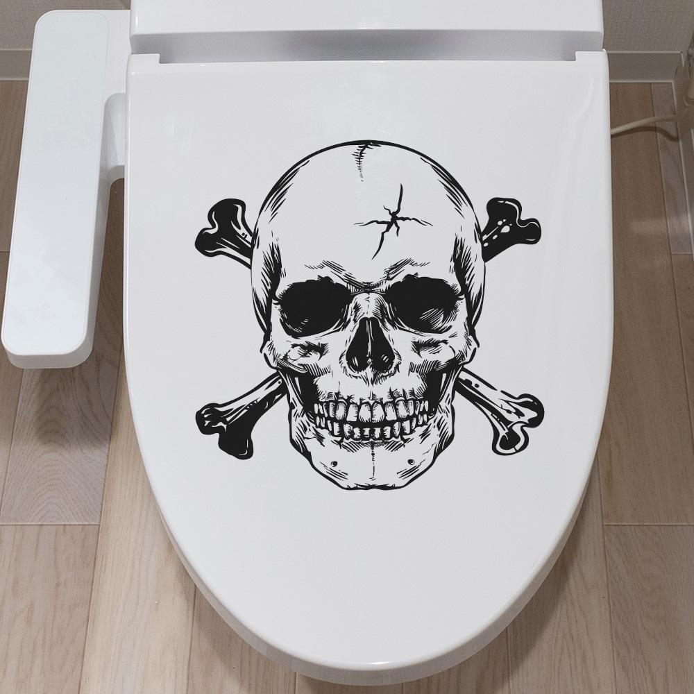 Fun-m184 Черно-белый эскиз Хэллоуин Череп Главная Ванная комната Украшение ванной комнаты Наклейка на туалет