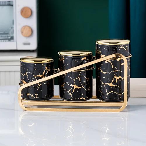 3 PCS Ceramic Airtight Jar Kitchen Canister Sets Cereal Dispenser Spice Organizer Rack Jars with Lid Food Storage Containers