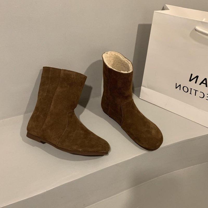 Новые однотонные зимние женские ботильоны 2024 года с круглым носком для улицы — фото 7