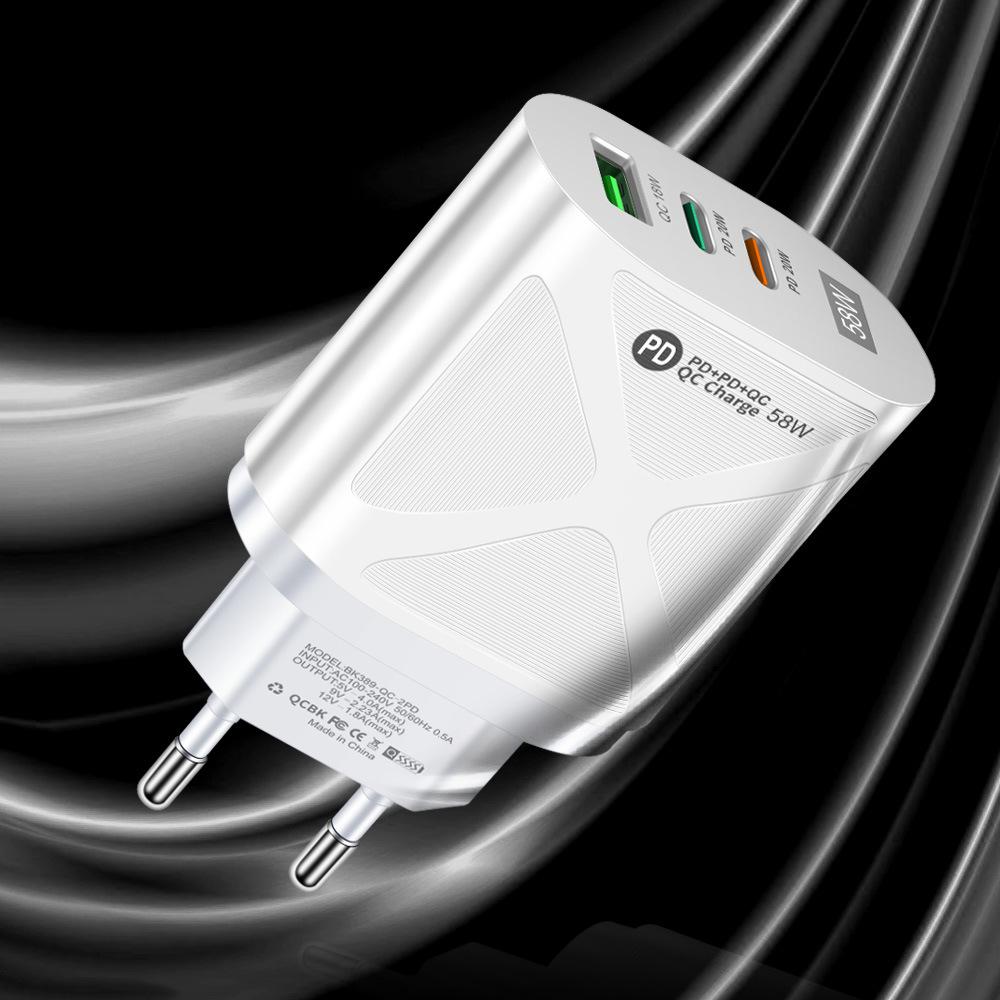 58W Dual Fast Charger with 2PD+QC3.0 USB, EU/US/UK/KR/AU Plug Options