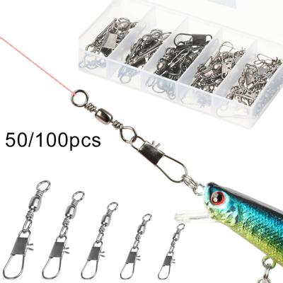 50/100 Stück Fischrollen-Kugellager-Fasswirbel mit Safty-Schnappverbinder
