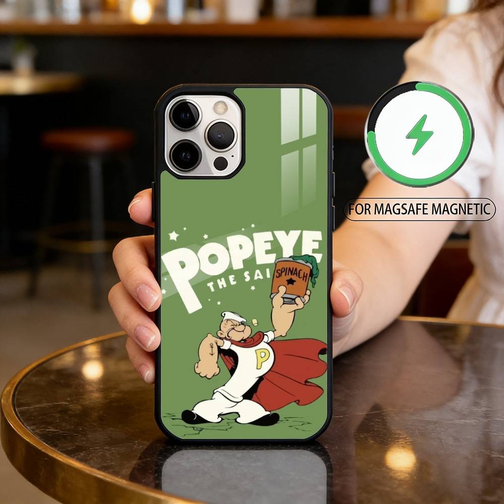 P-Popeye CARTOON Magnetic For Magsafe Wireless Charging Phone Case For iPhone17,16,15,14,13,12,11 Plus,Pro Max