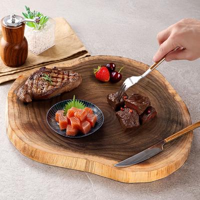 Vassoio da portata in legno massello naturale con venatura unica, fatto a mano, piatto da bistecca in legno irregolare, tagliere, utensili da cucina per ristorante