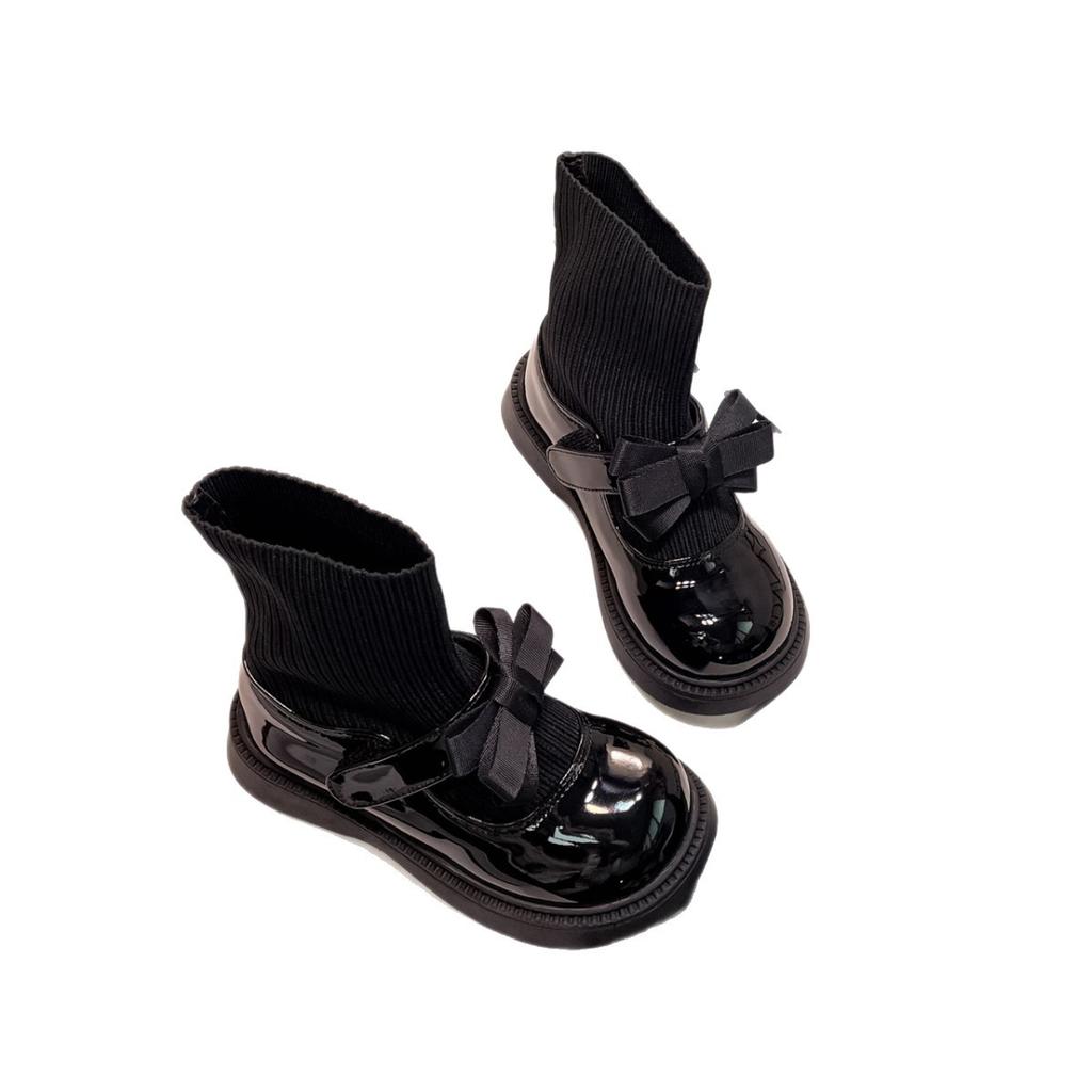 Girls Boots 2025 Autumn and Winter New Small Fragrant Style Leather Boots Bow Children's Short Boots Foreign Style Student Socks Boots