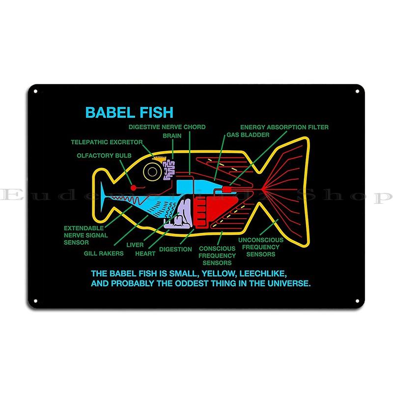 Babel fisk diagram anatomi Liftarens guide metallskylt skapa klassisk dekoration bio tryck plåtskylt affisch