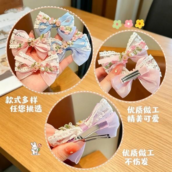 Simple Korean Pearl Lace Bow Hair Barrettes for Girls Kids Soft Lace Princess Daily School Party Children Hair Accessories for Her