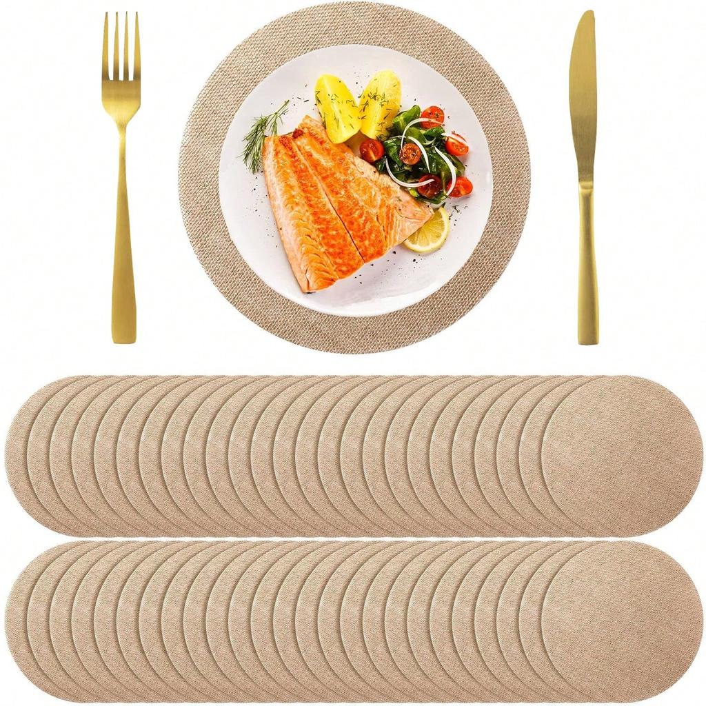 Bohemian Burlap Round Placemats, Farmhouse Style Luxury Jute Table Mats, 12 Inch Diameter, Reusable, Wedding Table Decor Tableware Mats