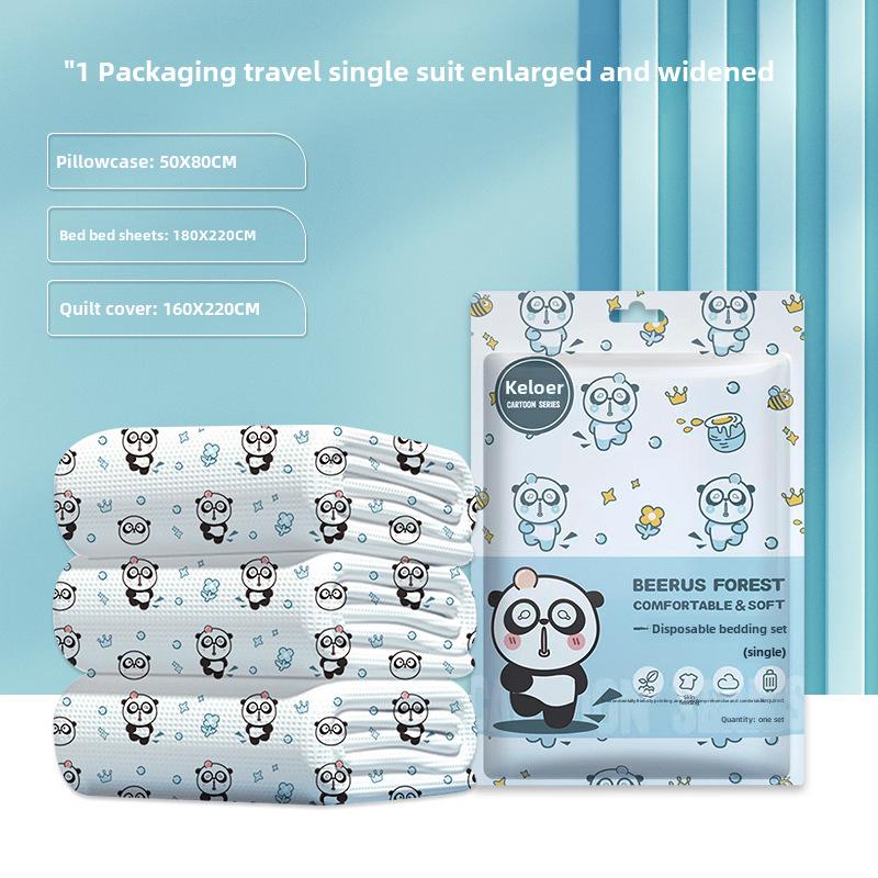 "Travel Double Bedding Set: Disposable Printed Quilt Cover, Pillowcase, Sheet"