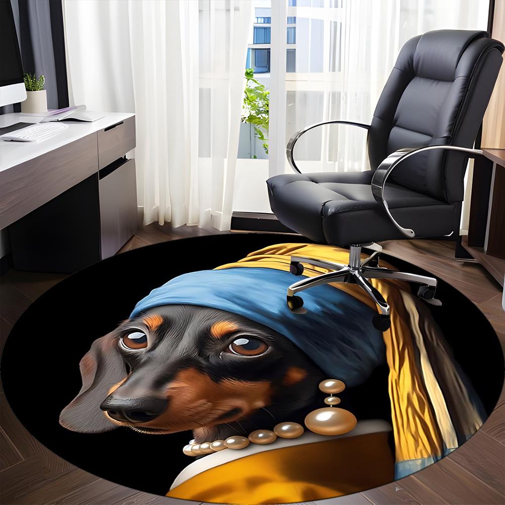 1pc Pearl Earring Dog Portrait Chair Carpet for Office Non Slip, Lightweight, Machine Washable Rug for Office Holiday Decor