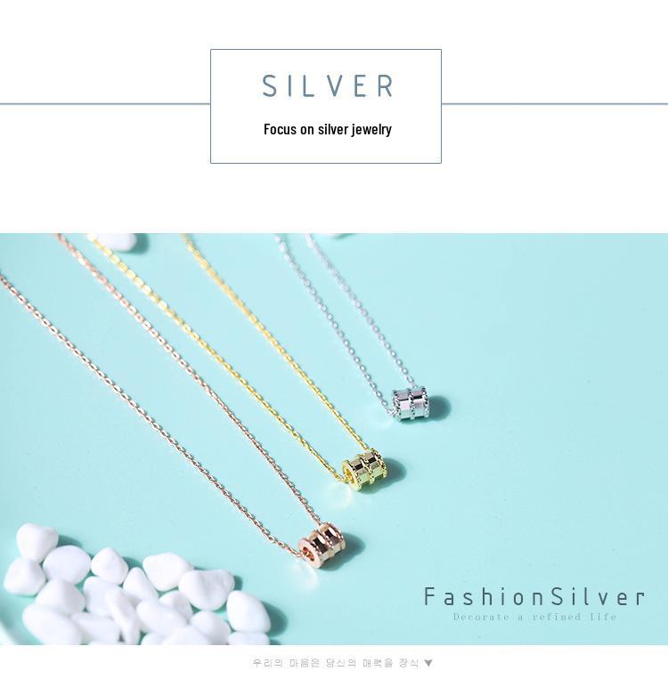 Su Chuang S925 Sterling Silver Clavicle Necklace with Laser-Carved Mirror Surface