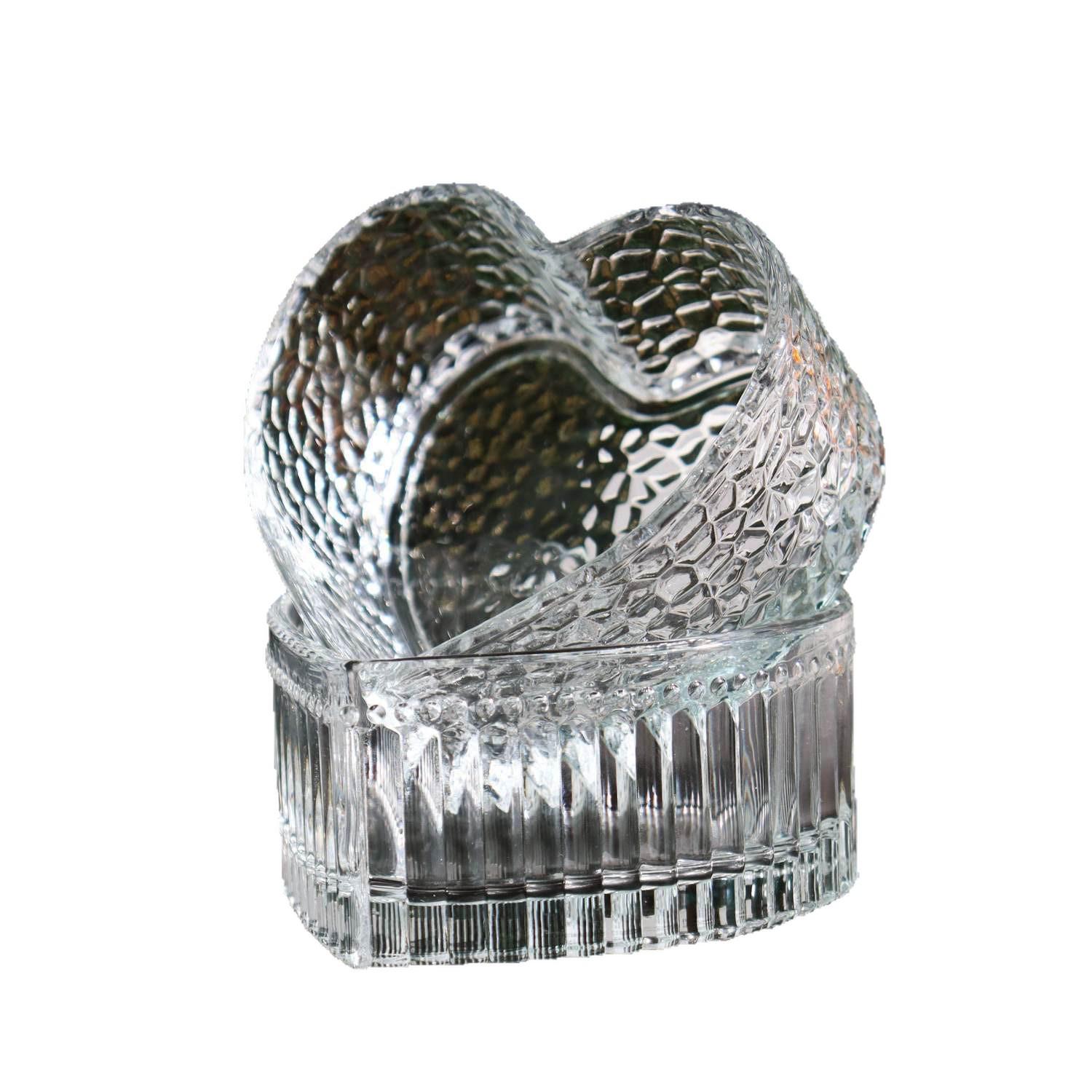 Heart-shaped Glass Snack and Fruit Display Tray Vertical Stripe Heart Bowl - 1 pc
