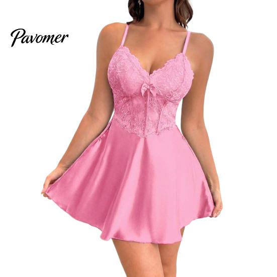 Slip Loungewear Comfortable Women Satin Nightdress Spaghetti Straps Lace V Neck Short Nightgown Nightgown Sexy Sleeveless Mini Dress Nightwear