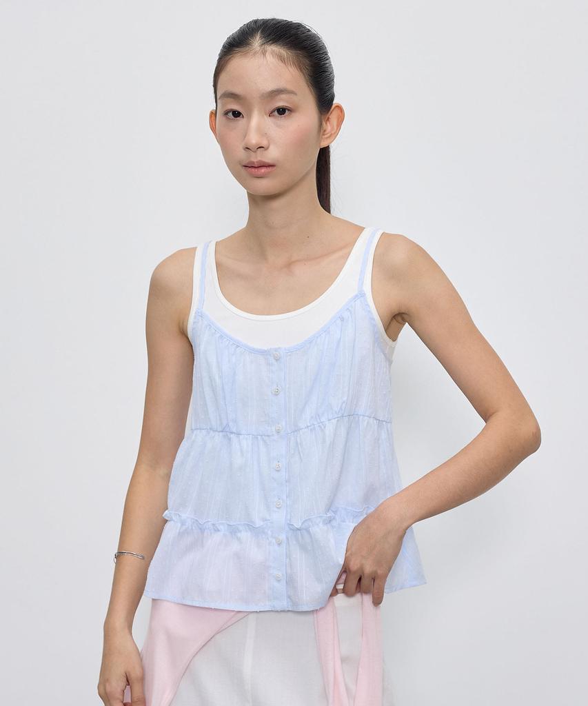 CITYBREEZE Tiered Shirred Sleeveless Top_Sky Blue